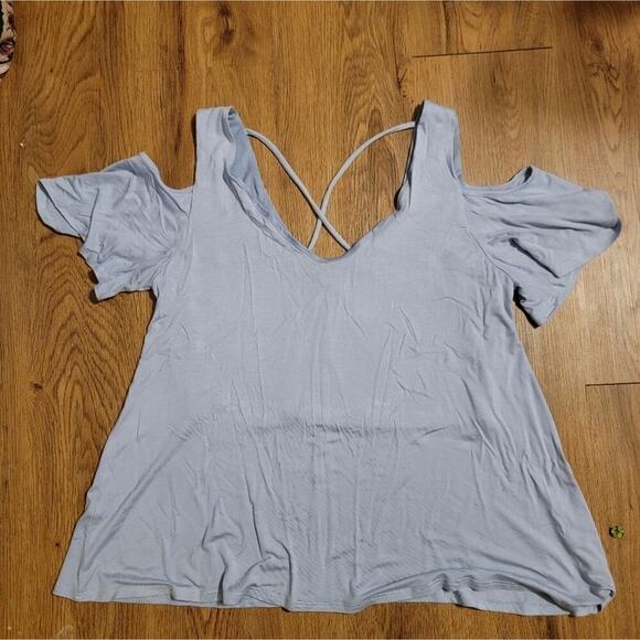 Womens Periwinkle Moa Moa Cold Shoulder Top Sz XL - Picture 1 of 5